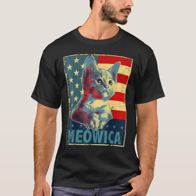 Cat  4th Of July American US Flag T Shirt (Framsida)