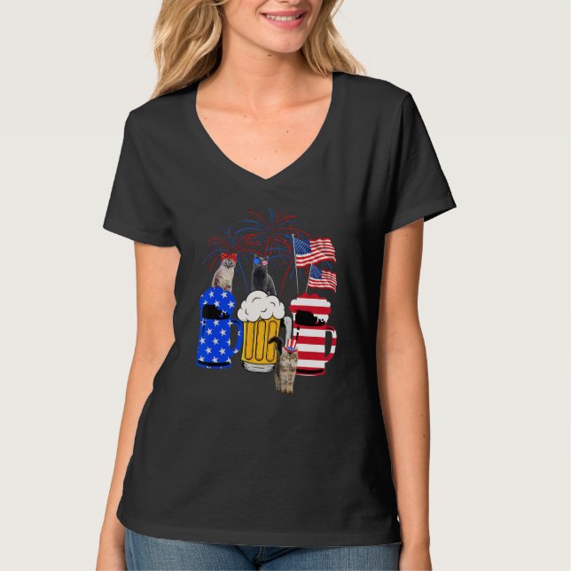 Cat 4th Of July Costumes Red White Blue Beer Glass T Shirt (Framsida)