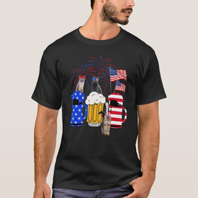 Cat 4th Of July Costumes Red White Blue Beer Glass T Shirt (Framsida)
