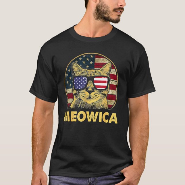 Cat 4th Of July Meowica Girls Boys American Flag S T Shirt (Framsida)