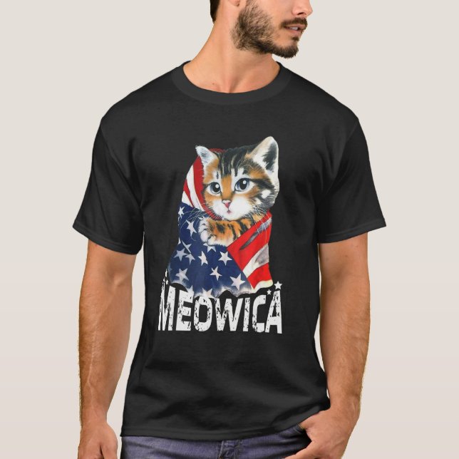 Cat 4th Of July Meowica Patriotic Kitten American  T Shirt (Framsida)