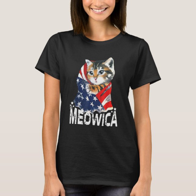 Cat 4th Of July Meowica Patriotic Kitten American  T Shirt (Framsida)