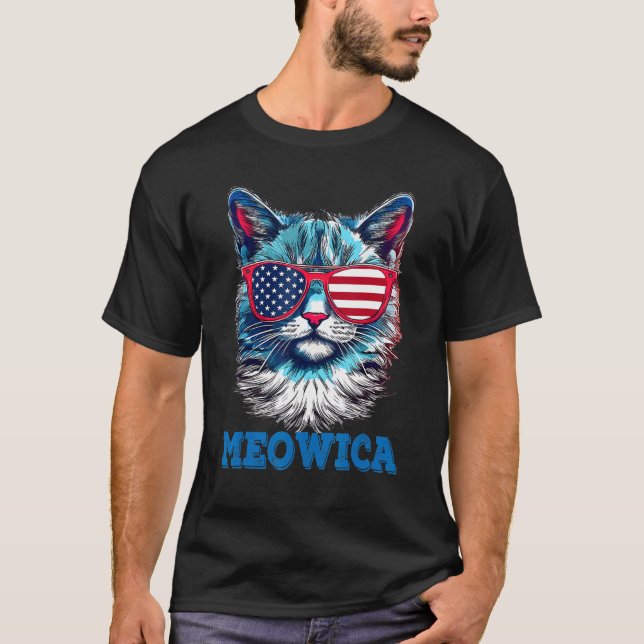 Cat 4th of July Meowica Patriotic T Shirt (Framsida)