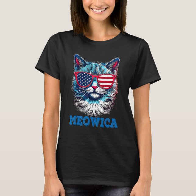 Cat 4th of July Meowica Patriotic T Shirt (Framsida)