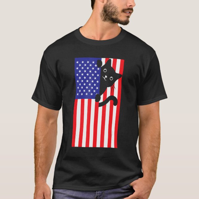 Cat 4th Of July US Flag Patriotic American 1 T Shirt (Framsida)