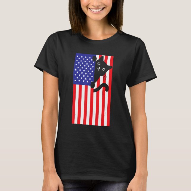 Cat 4th Of July US Flag Patriotic American 1 T Shirt (Framsida)