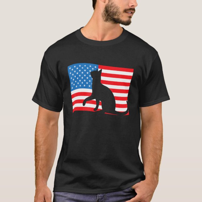 Cat 4th Of July US Flag Patriotic American T Shirt (Framsida)