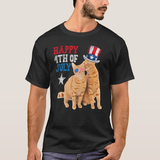 Cat 4th of July USA Flag Family Matching Couples F T Shirt (Framsida)