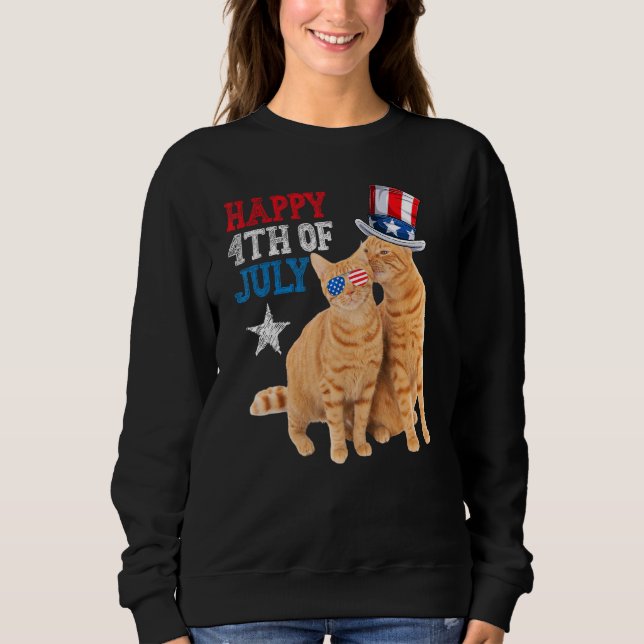 Cat 4th of July USA Flag Family Matching Couples F T Shirt (Framsida)