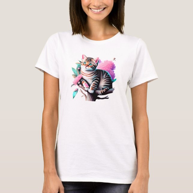 Cat Acrylic Paint Cute T-Shirt (Framsida)