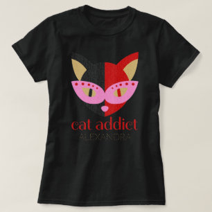 Cat Addict Cute Black Red Rosa Anpassad Namn T Shirt