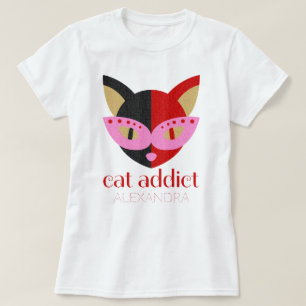 Cat Addict Cute Black Red Rosa Namn Anpassad T Shirt