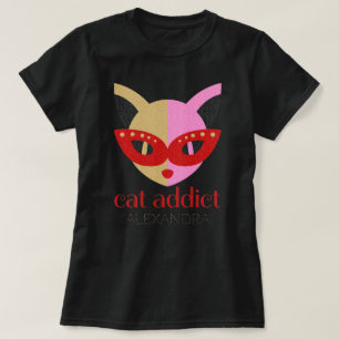 Cat Addict Cute Red Rosa Guld, anpassat Namn T Shirt