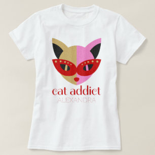 Cat Addict Cute Red Rosa Guld Namn, anpassad T Shirt