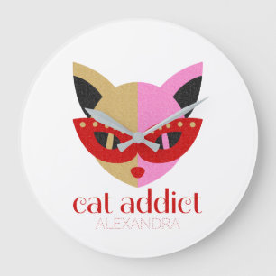 Cat Addict Cute Red Rosa Guld Namn Personlig Stor Klocka