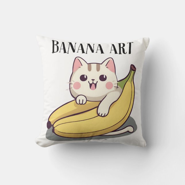 Cat Adores Banana Art Kudde (Framsida)