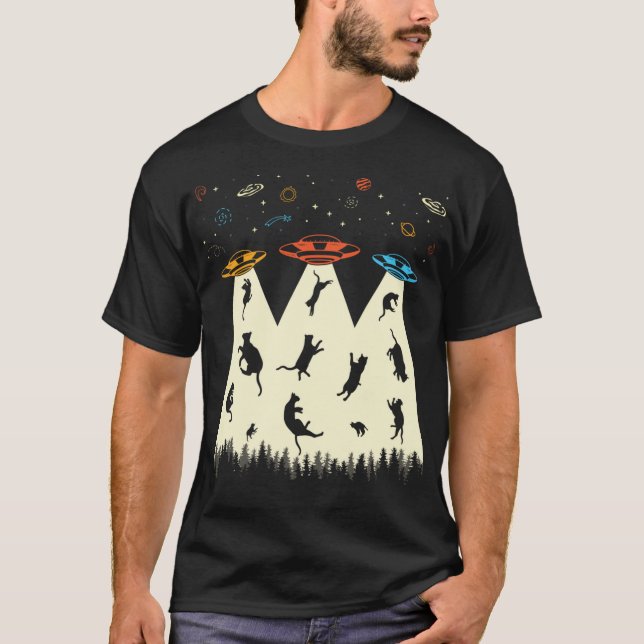 Cat Alien Abduction Kitten Kattunge UFO Funny Cat  T Shirt (Framsida)