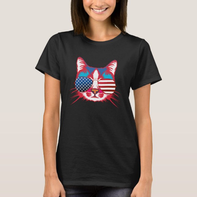 Cat  America Patriotic 4th July Independence Sungl T Shirt (Framsida)