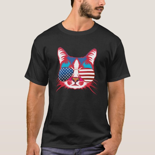 Cat  America Patriotic 4th July Independence Sungl T Shirt (Framsida)