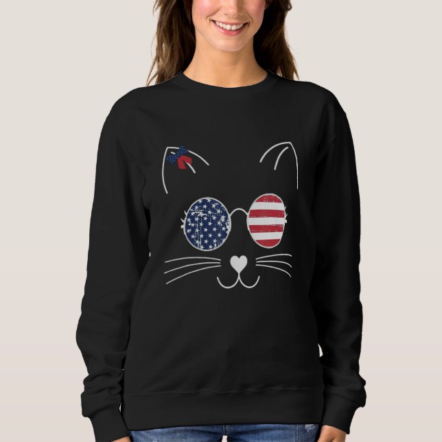 Cat American Flag America USA 4th of July T Shirt (Framsida)