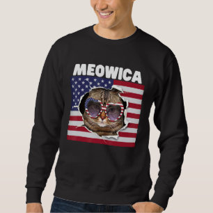 Cat American Flagga 4:e juli Cute Meowica Usa Patr Lång Ärmad Tröja