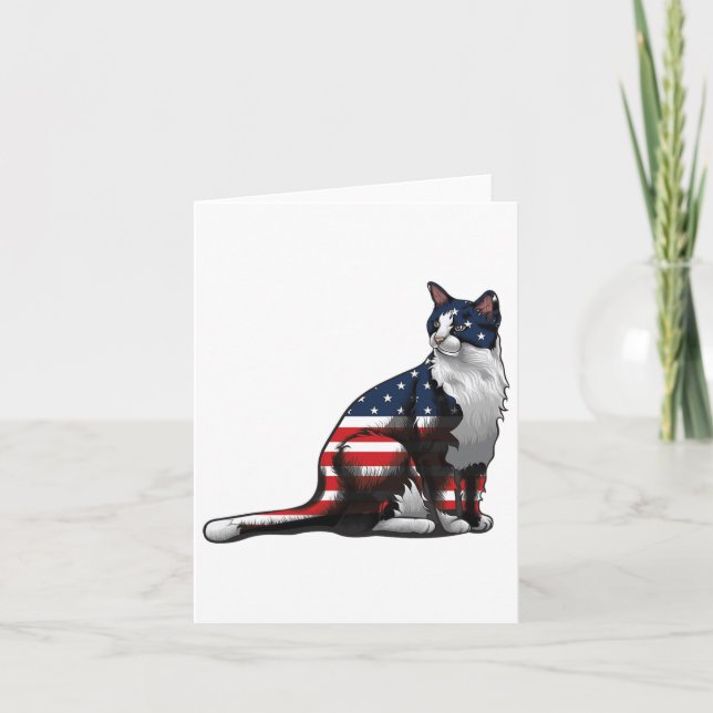 Cat American Flagga 4:e juli Cute Patriotic Kitte Kort (Framsida)