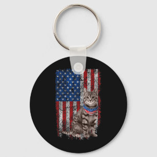 Cat American Flagga Bandana Patriotic 4:e juli Nyckelring