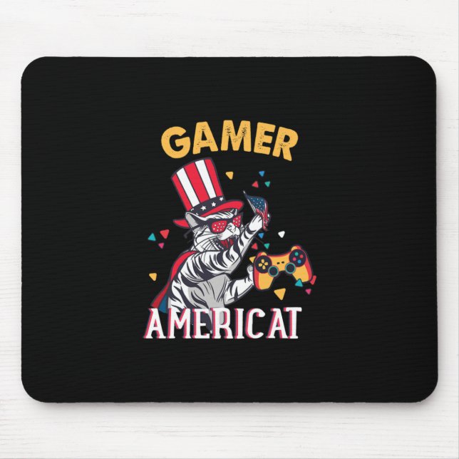 Cat Americat 4:e juli Amerikanska Gamer Musmatta (Framsidan)