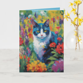 Cat amongst Flowers Greetings Card Kort