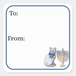 Cat and a Menorah Sticker Fyrkantigt Klistermärke