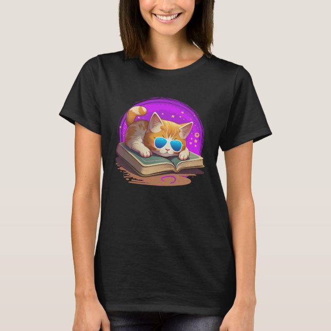 Cat  and Bookworm Book  Books and Cat fans T Shirt (Framsida)