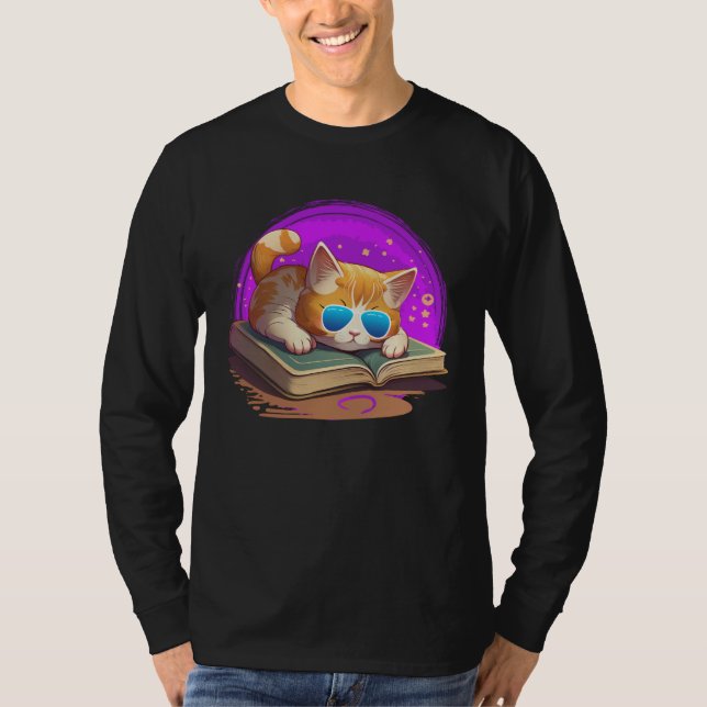 Cat  and Bookworm Book  Books and Cat fans T Shirt (Framsida)