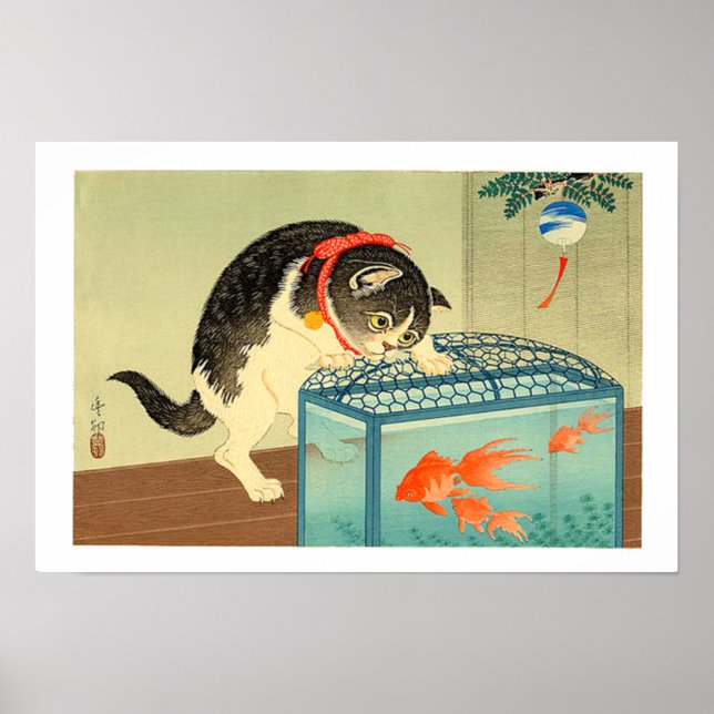 Cat and Bowl of Goldfish Shoson Ohara 1930 Poster (Framsidan)