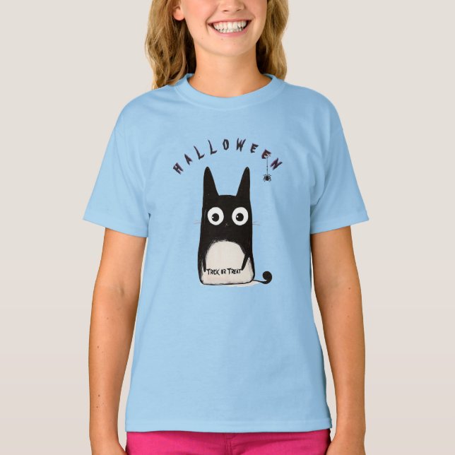 Cat and Halloween, personalized T Shirt (Framsida)