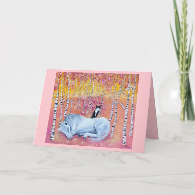 Cat and Horse Friends Whimsical Art Kort (Framsida)