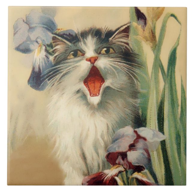 "Cat and Irises" av Maurice Boulanger Kakelplatta (Framsidan)
