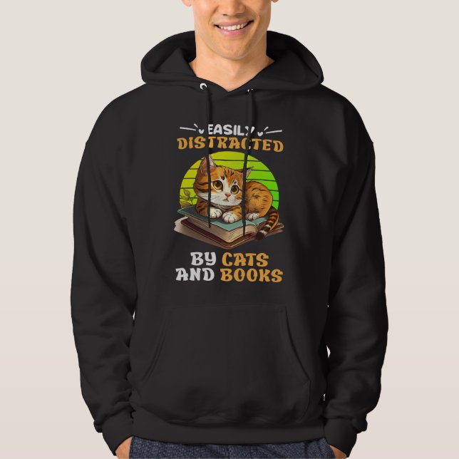Cat  and Reading Cat Fans Books booknerd Book Hoodie (Framsida)