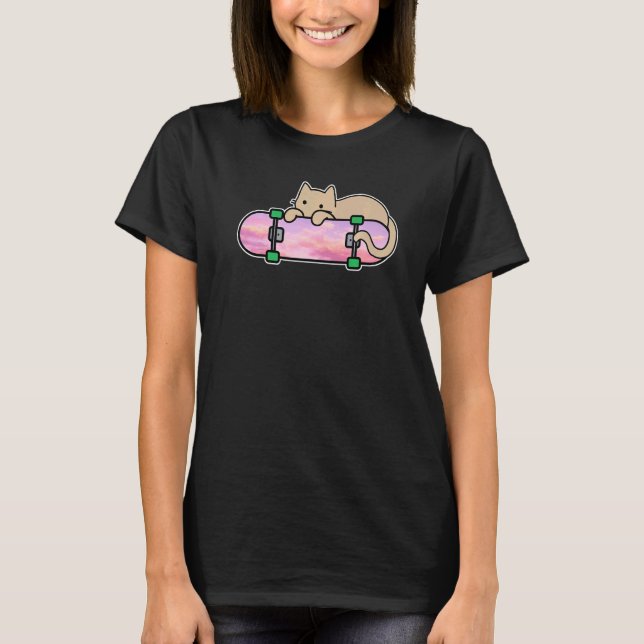 Cat and Skateboard Skateboarding Shy Cat skating o T Shirt (Framsida)