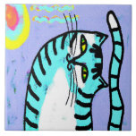 Cat and Sol Abstrakt Digital Art Kakelplatta<br><div class="desc">Min färgstarka abstrakt digitala målning av en katt och sol gör den här keramiska plattan till kattälskare!</div>