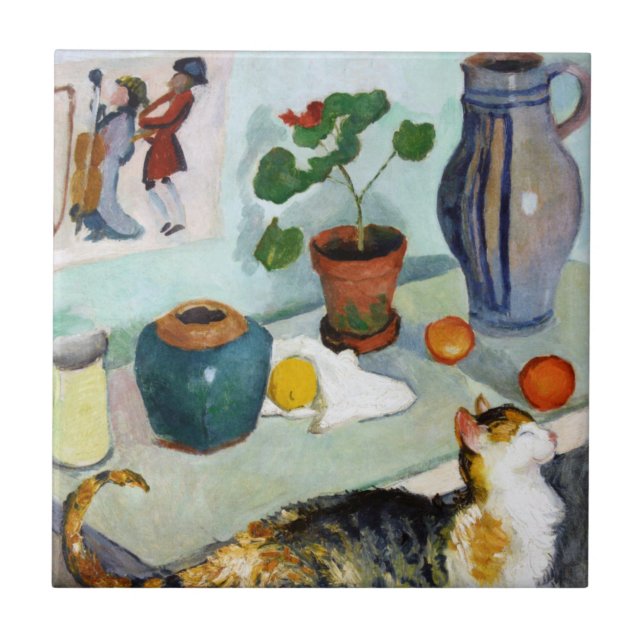 Cat and still Life, August Macke Kakelplatta (Framsidan)