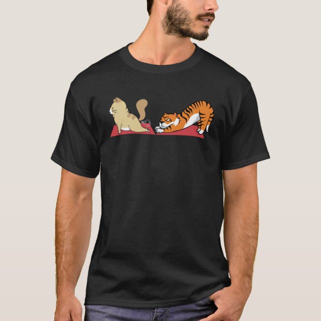 Cat and Tiger In Yoga Positions Feline Animals The T Shirt (Framsida)