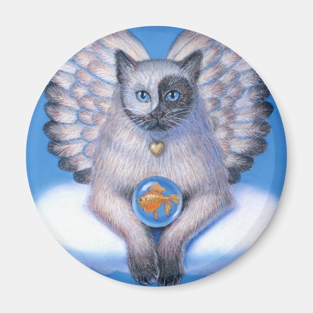 Cat Angel "Kattunge Yin Yang" Round Magnet (Framsidan)