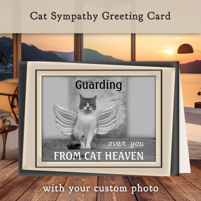 Cat Angel Sympathy Card Kort (Cat sympathy greeting card with a cat angel or custom photo)