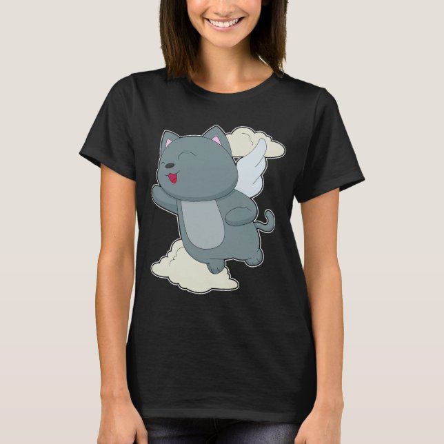 Cat Angel vingar Clouds T Shirt (Framsida)