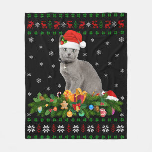 Cat Animal Lover Santa Hat Ugly Blue Cat Fleecefilt