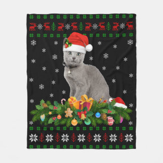 Cat Animal Lover Santa Hat Ugly Blue Cat Fleecefilt