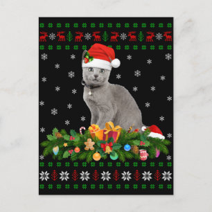 Cat Animal Lover Santa Hat Ugly Blue Cat Vykort