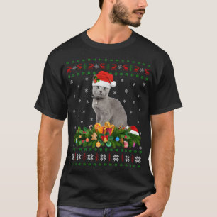 Cat Animal Lover Santa Hat Ugly Russian Blue Cat C T Shirt