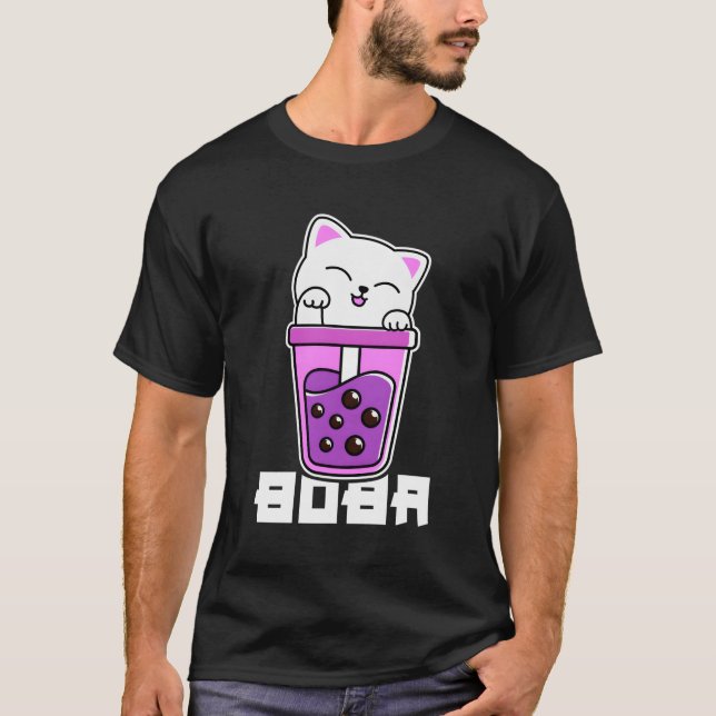 Cat Anime Bubble Tea Boba Neko Kawaii N T Shirt (Framsida)
