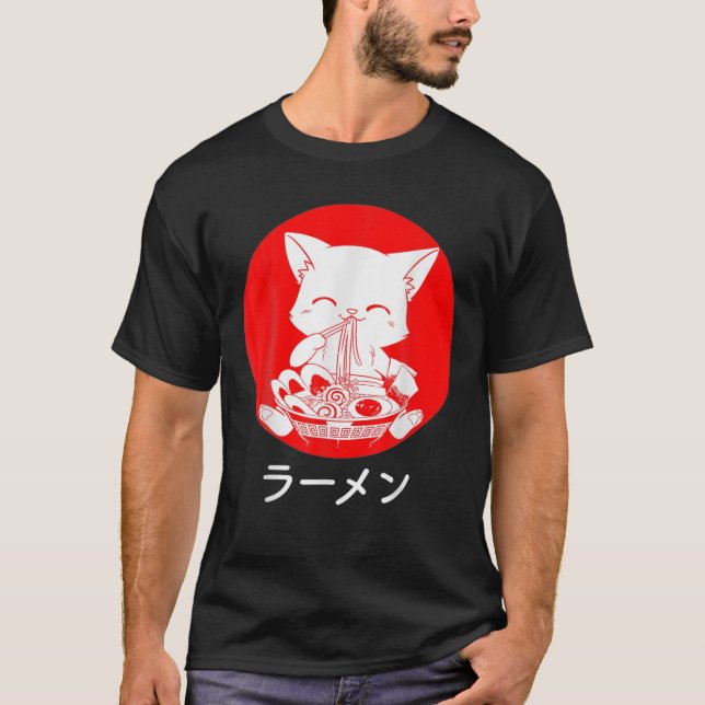 Cat Anime Japanska Noodles T Shirt (Framsida)